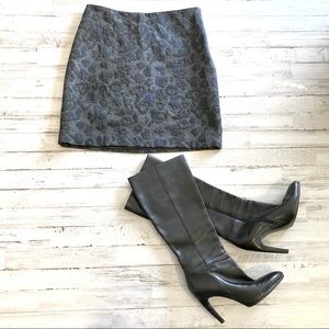 Ann Taylor Legacy Leopard Animal Print Jacquard Skirt Blue Grey Knee Length Sz 4